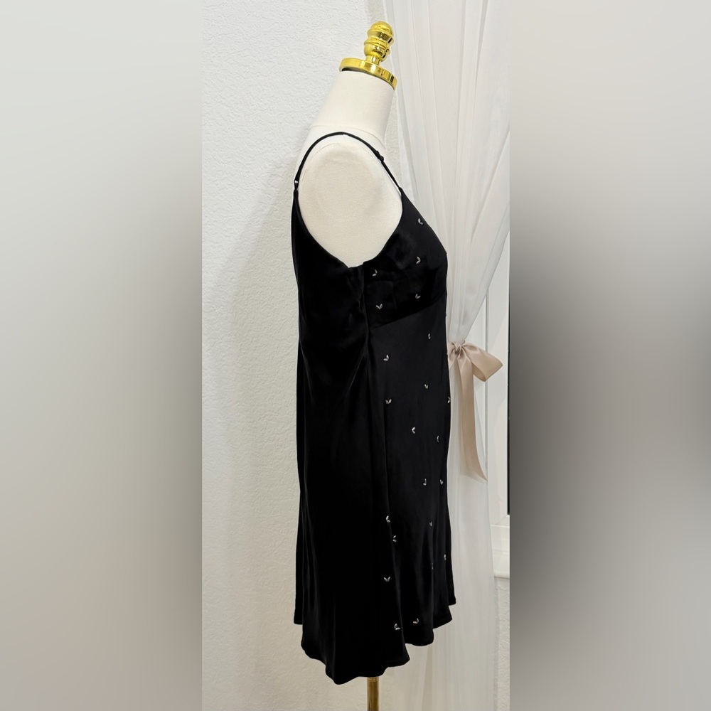 NEW ZARA Y2K Black Satin Plunge Mini Dress With Rhinestone Accents Size XL - Picture 4 of 7